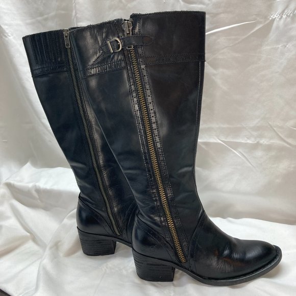 Born Tall Leather Boots Size 7 Black Double Zip Closure - Picture 6 of 11